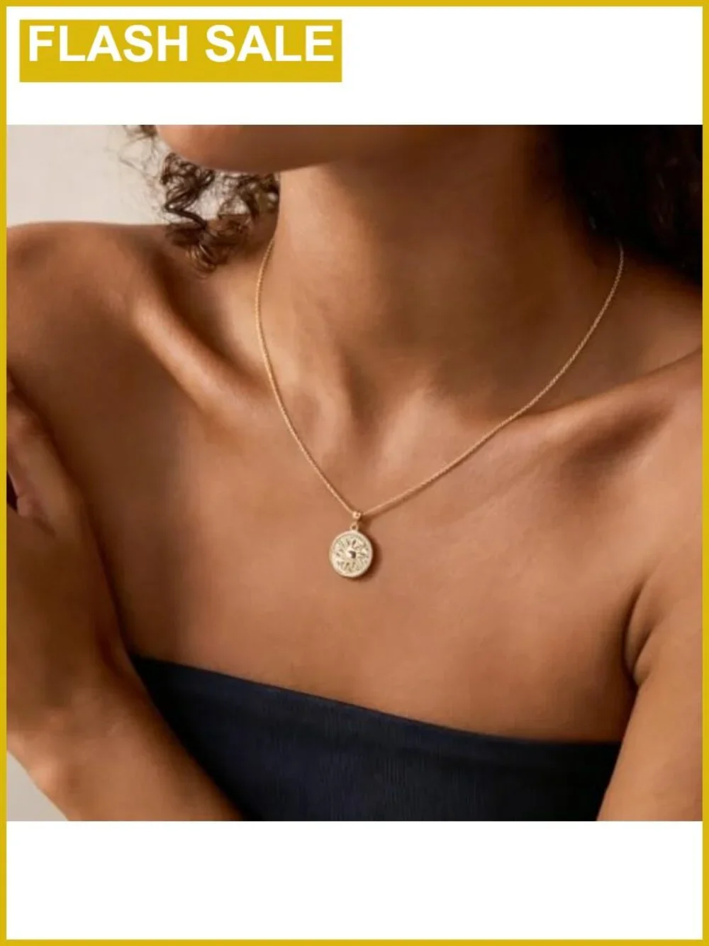 14K Gold Plated Sunburst Pendant Necklace 19 in Adjustable Chain